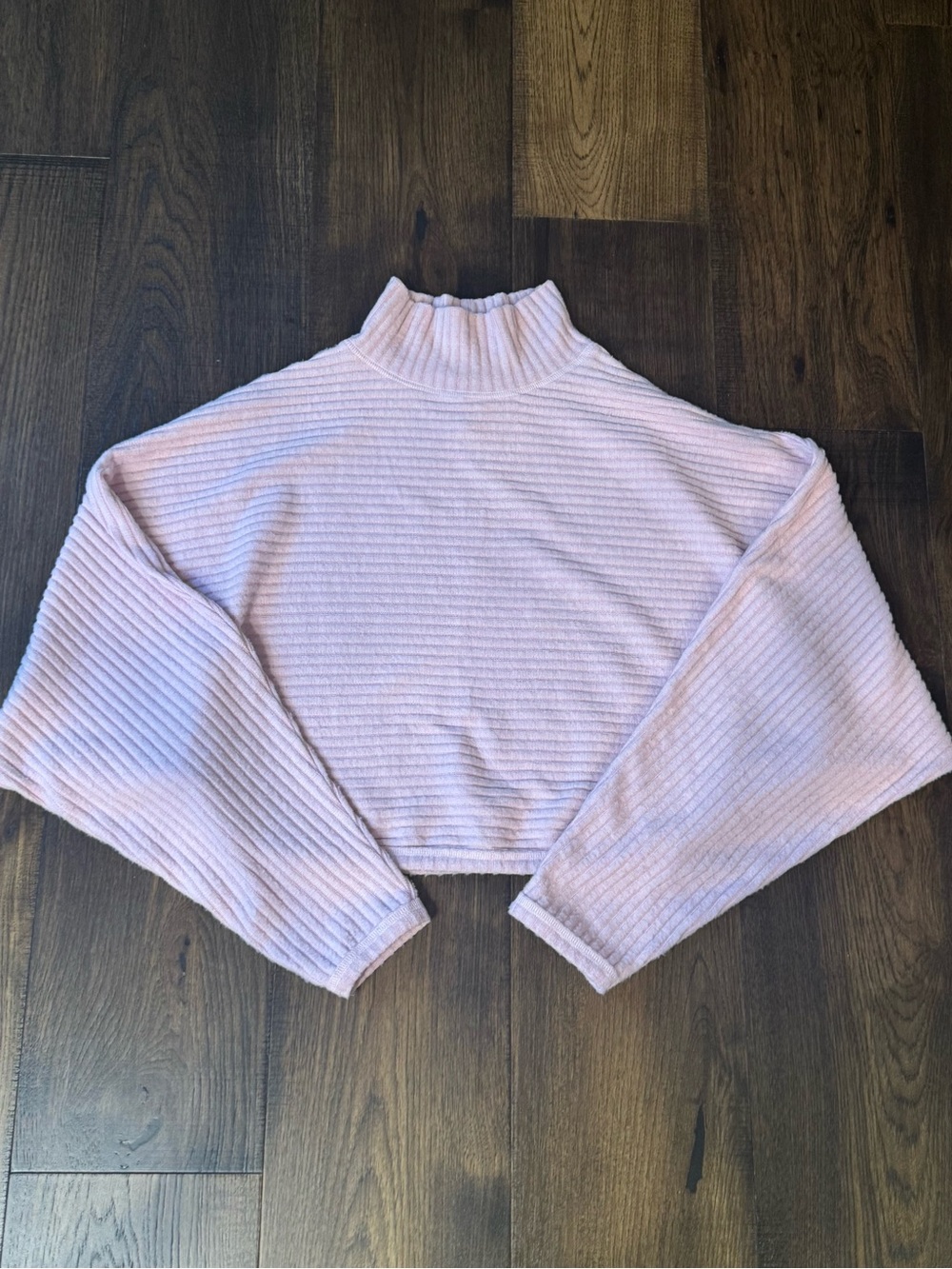 Pilcro Ribbed Mock Neck Cropped Sweater - Pale Pink